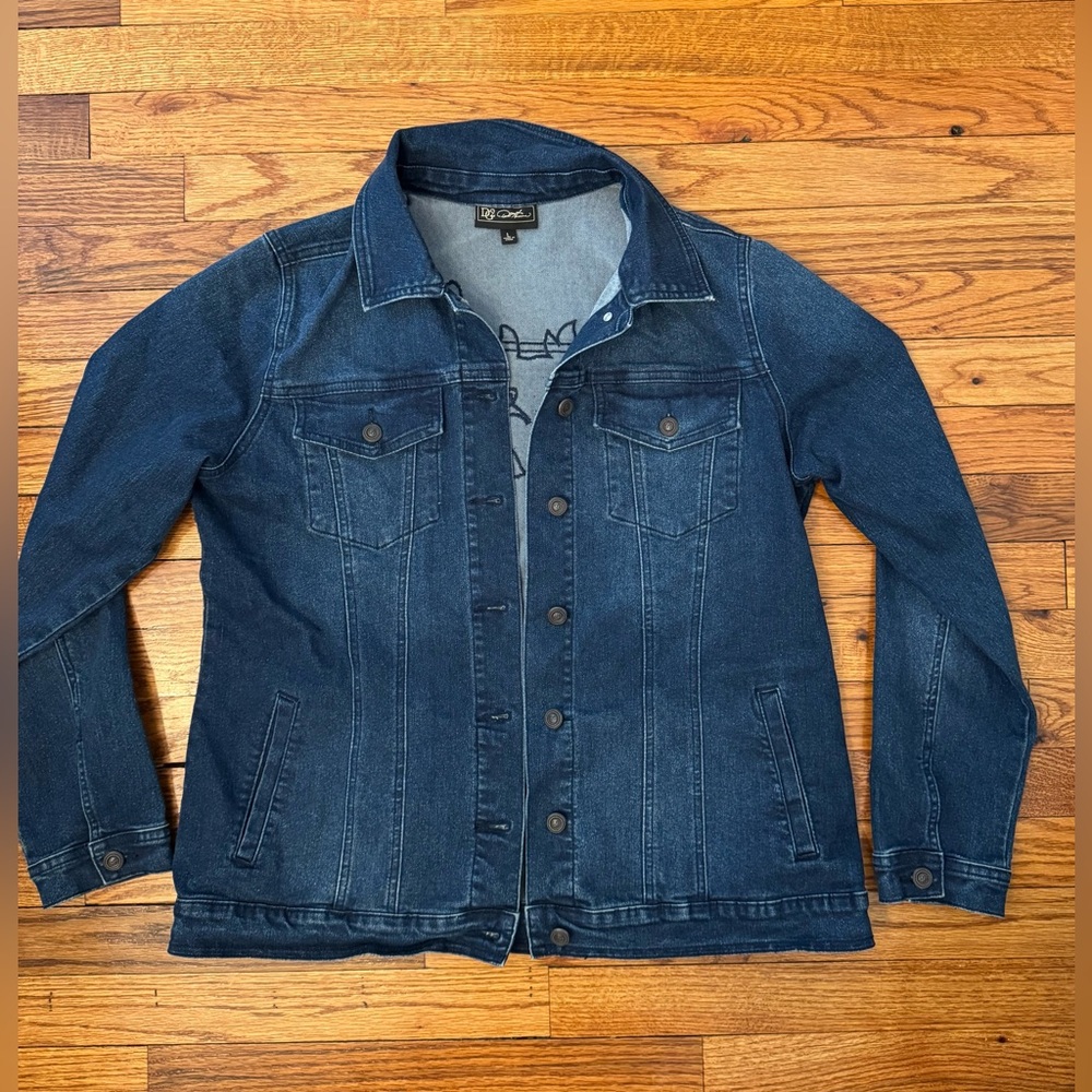 Women's Classic Stretch Embroidered Floral Denim Jacket - Size L - Picture 2 of 10